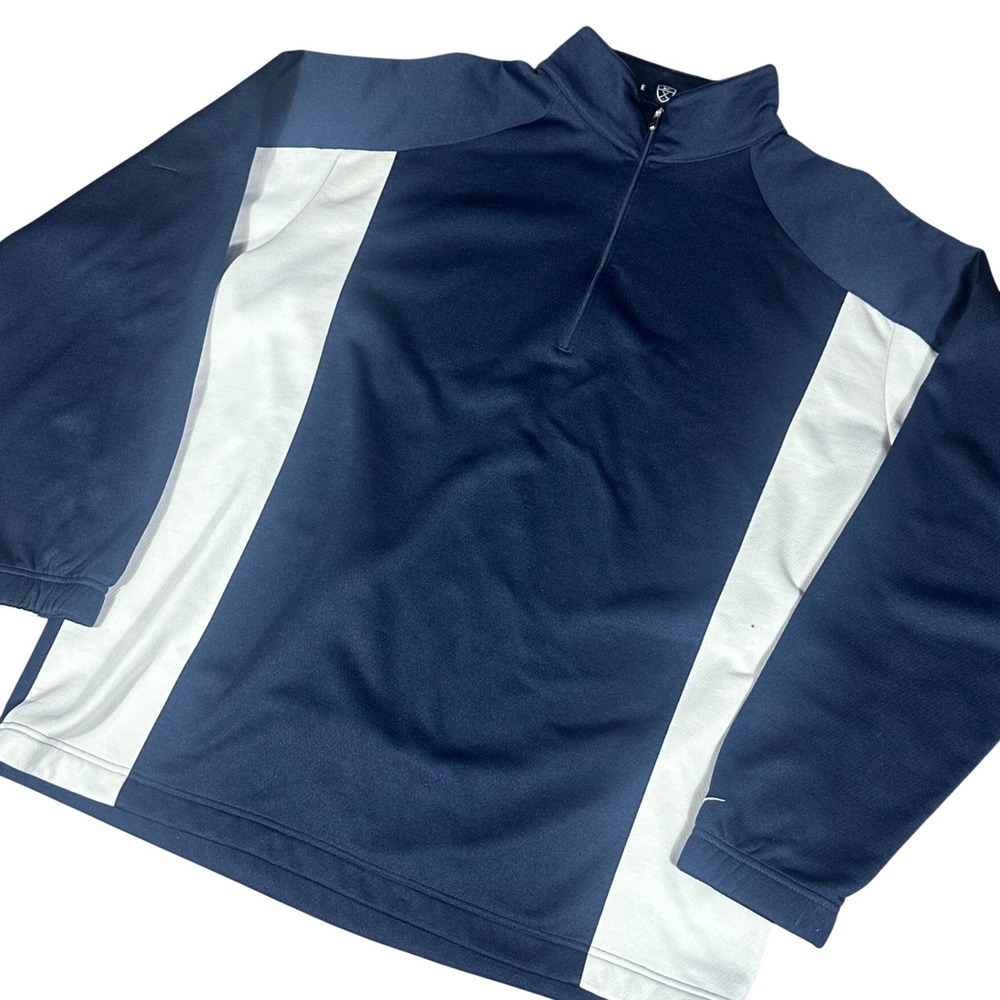 Nike Golf 1/4 Zip Pullover Mens XL Navy Blue White NikeFIT DRY‎ Fleece Lined